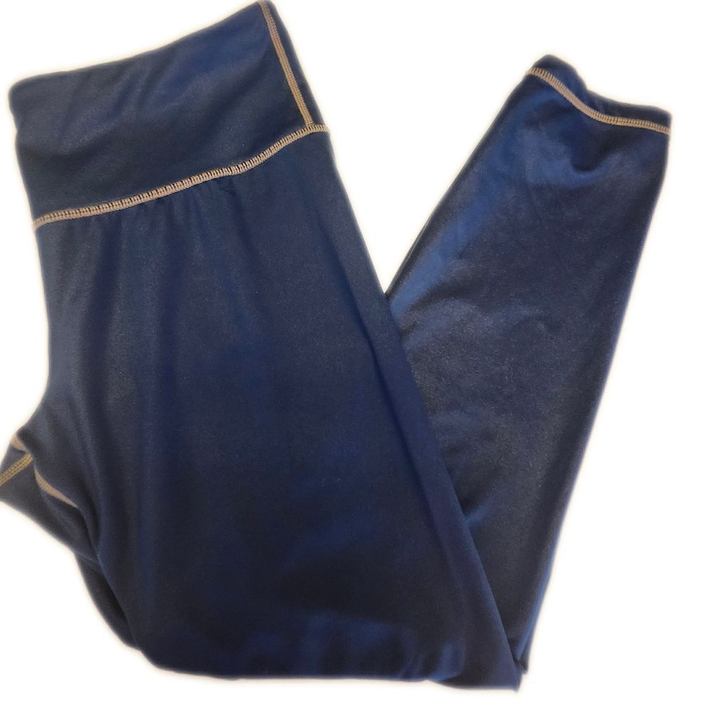 Athleta Blue Cropped Leggings, Pink Stitching, M
